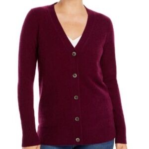 C by Bloomingdale's Cashmere Grandfather Cardigan LARGE in Burgundy